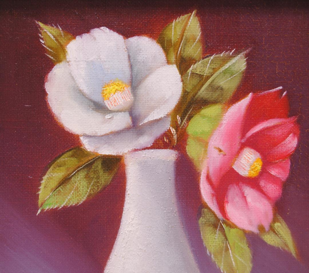 花の絵　「 中山扇　椿 」　油彩画　油絵　絵画　静物画