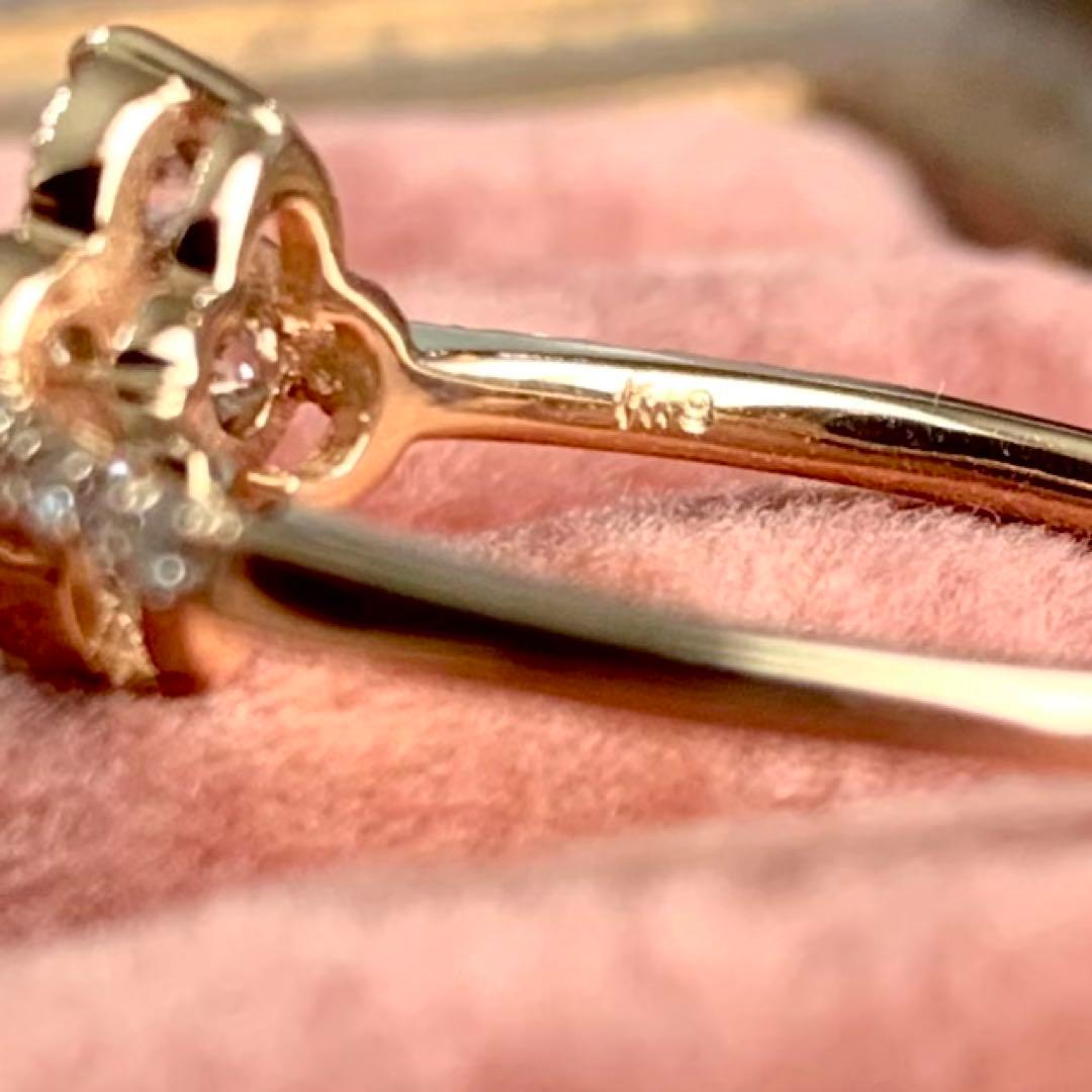 鑑別書付 K18PG 0.71ct四つ葉クローバーミル打ち天然ダイヤモンドリング