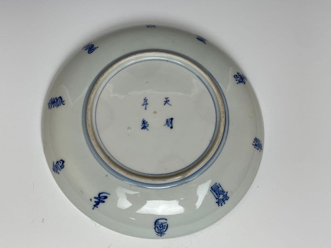 和食器】古伊万里菊花染付七寸皿箱有り