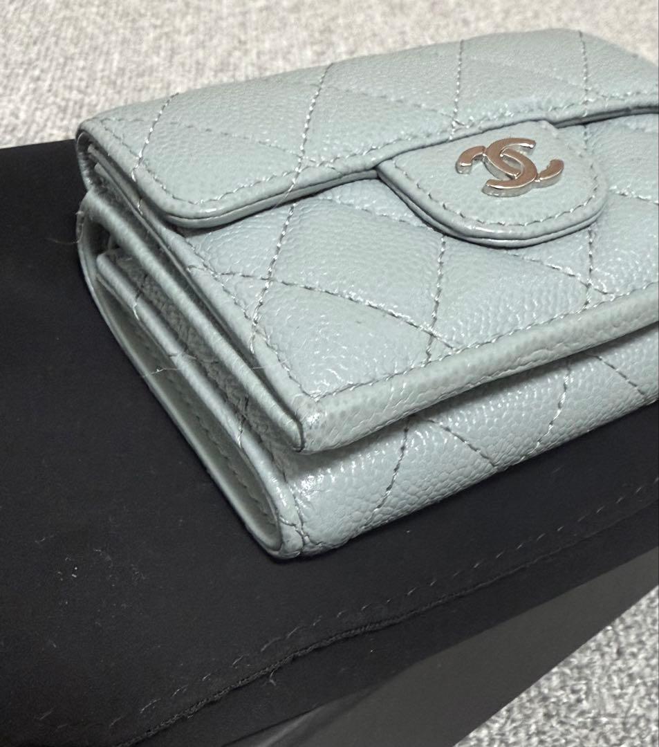 CHANEL シャネル ミニ財布 コンパクトウォレット ブルーグレー