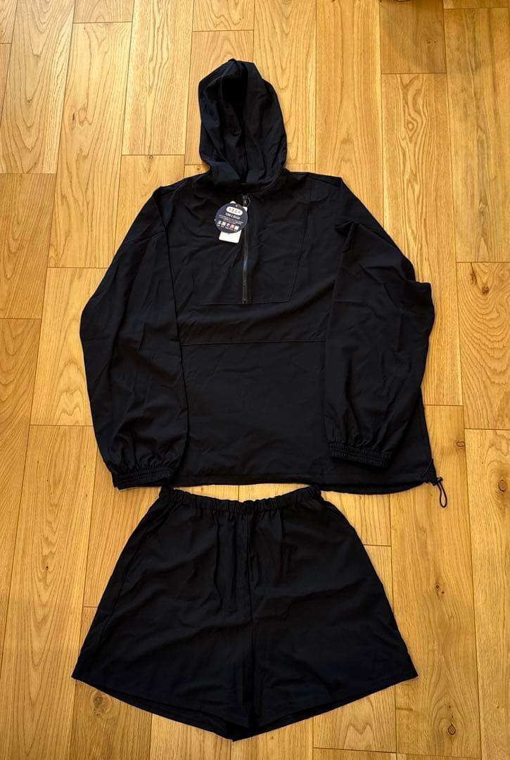 ポケット付きハーフジップラッシュパーカー＋リブタンキニ水着+レギンス5点セット