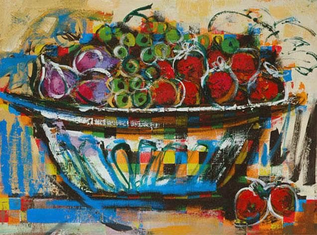 油絵 菅家令子 絵 絵画 インテリア 額付(黒) uF6-120209 果物