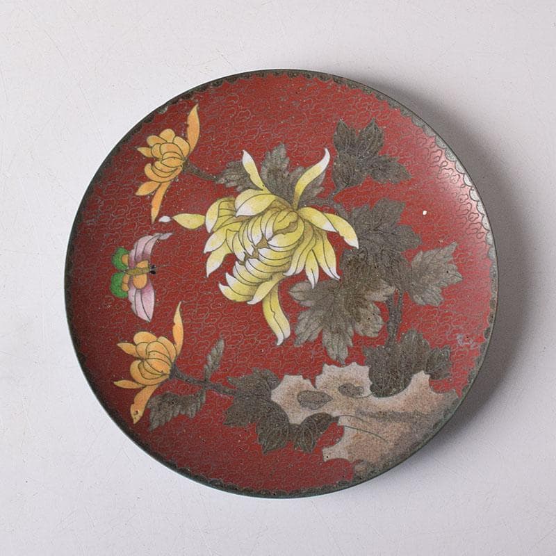 中国 古七宝琺瑯彩 花蝶文盤 皿 V R8772