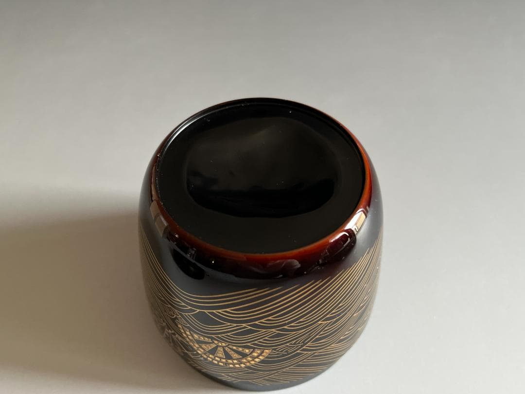 蒔絵師 岡本康光 波車蒔絵 竹大棗 茶道具 薄茶器