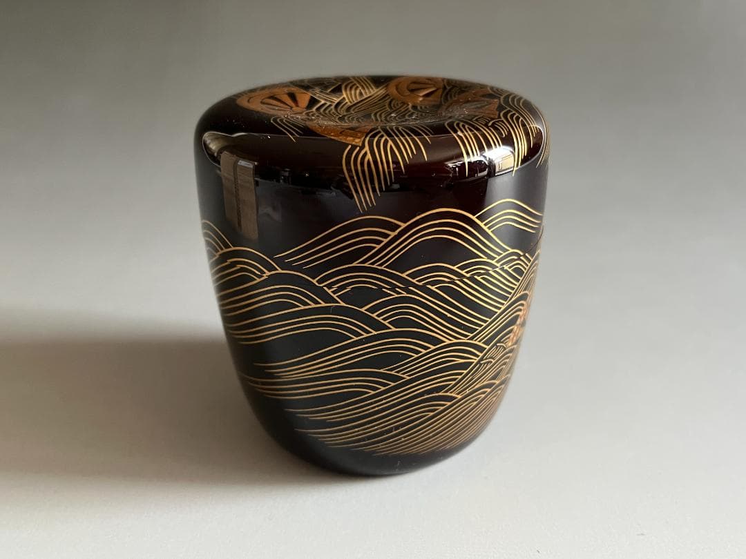 蒔絵師 岡本康光 波車蒔絵 竹大棗 茶道具 薄茶器