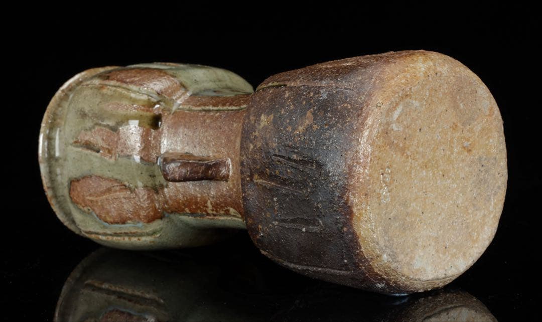 三浦竹軒】 倣古伊賀窯 耳付花瓶 花入 花器 共箱付 在