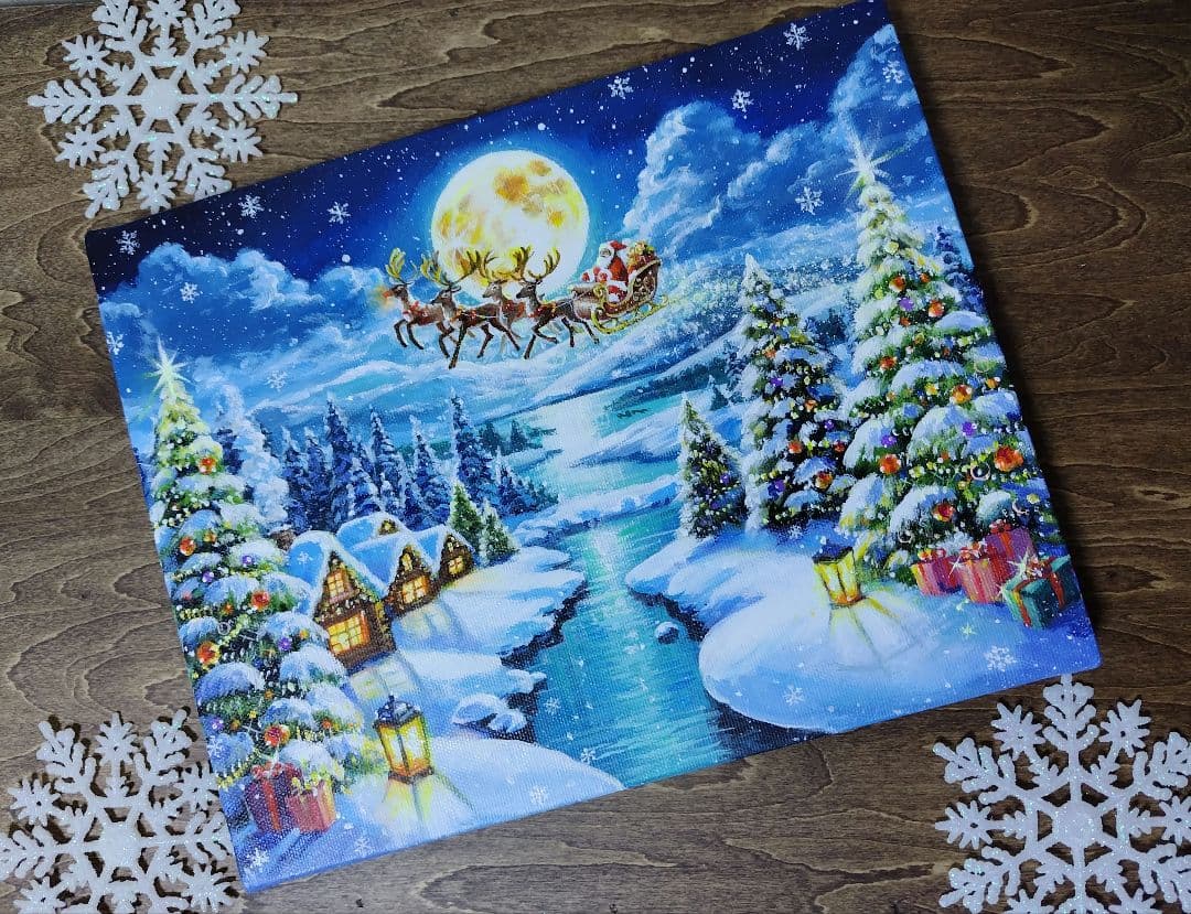 8*！様 【Happy Christmas】アクリル画 F3 風景画 絵画