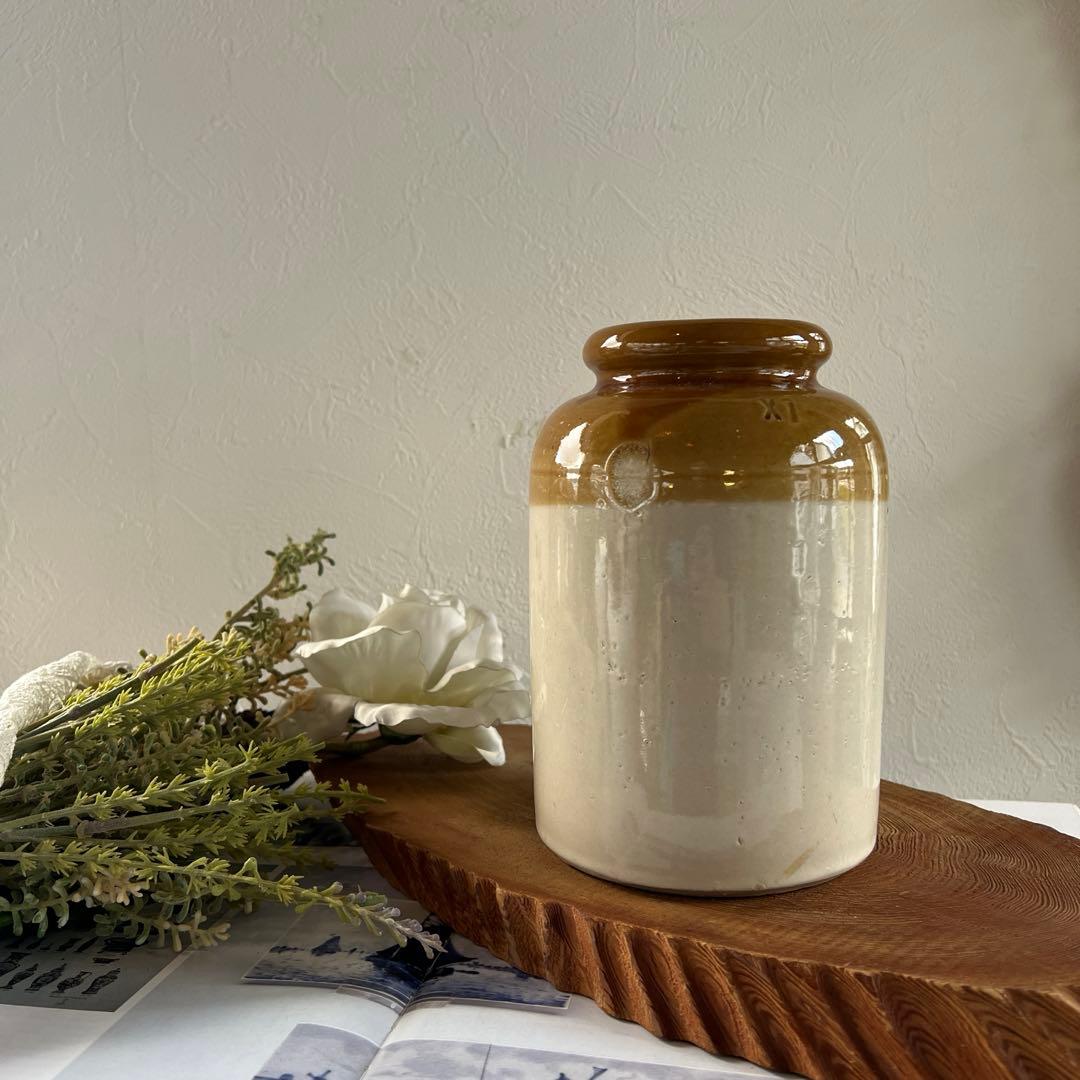 k147 英国アンティーク ストーンウェア製ジャー（ジャムポット・ボトル