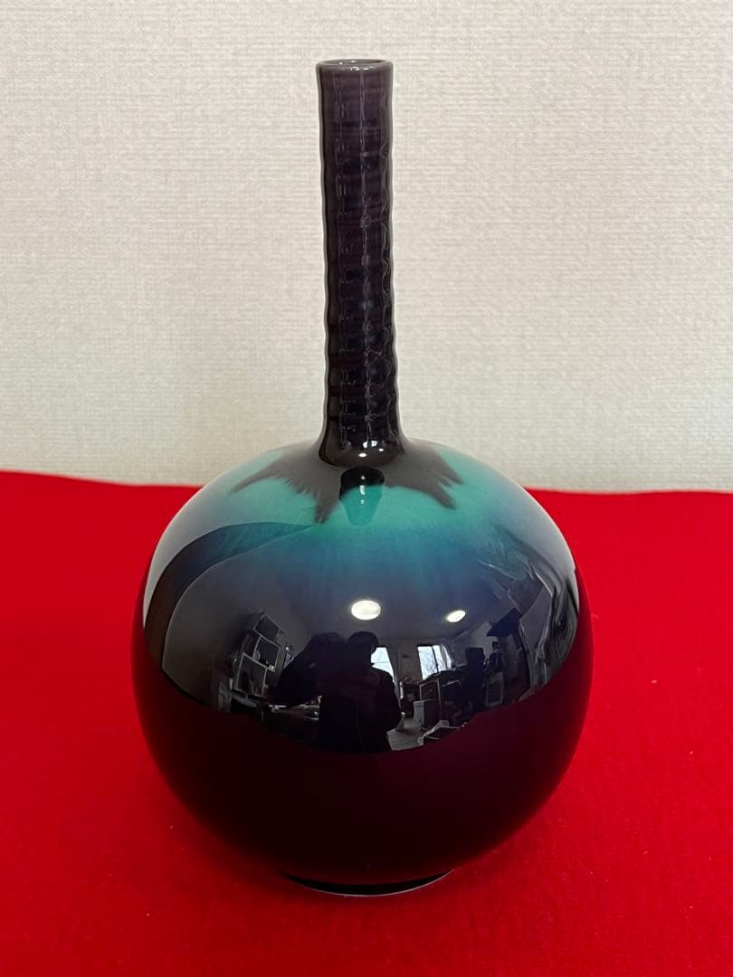 人間国宝 徳田八十吉（正彦銘） 彩釉 花生 T172 共箱 共布 陶歴付 人間