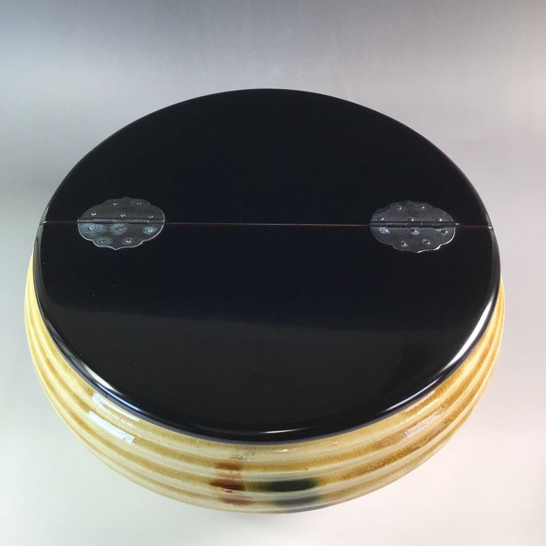 Ｒ７４３　水指　『閑静庵　加藤愛助造』『黄瀬戸』『平水指』　共箱　茶道具