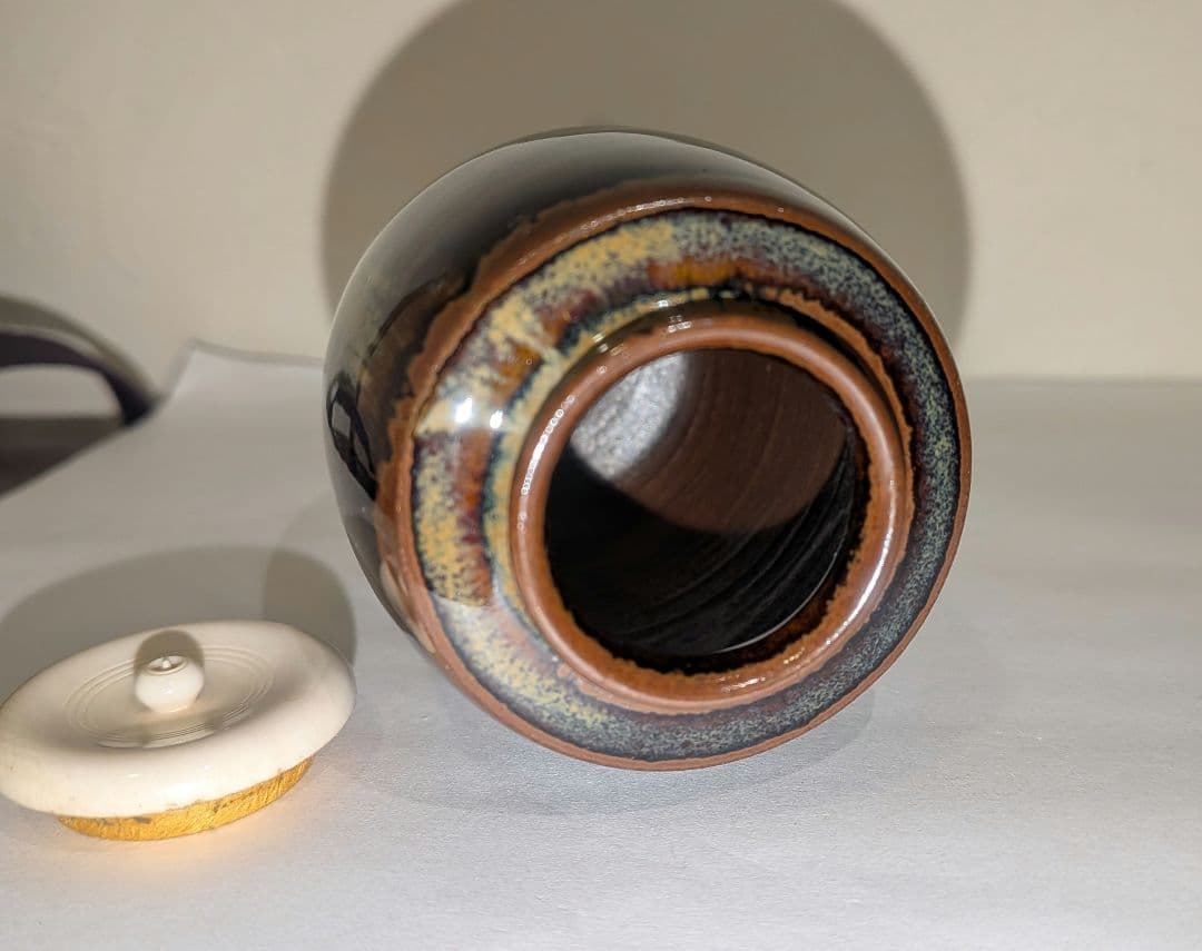 鬼丸祐輔』高取焼茶入 雪山窯 二代『鬼丸碧山』茶道具 仕覆共箱西陣織