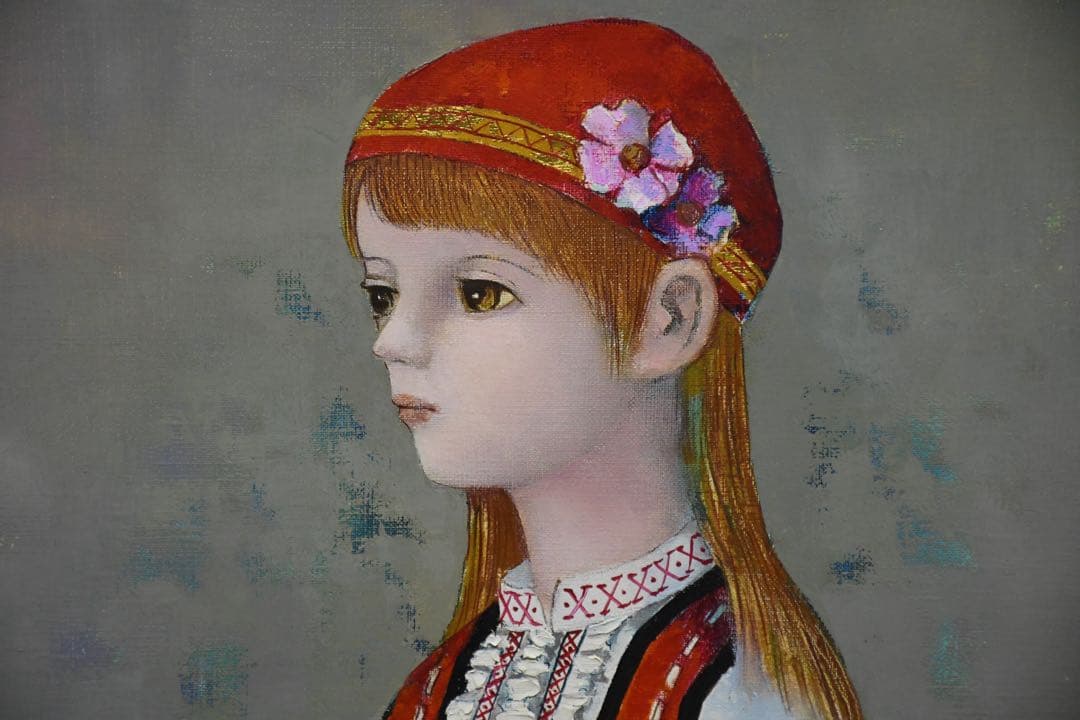 DIK100 田屋幸男 「ギリシャの少女 」 F6号 真作 油彩 人物画 額装