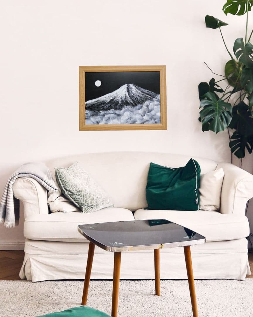 油絵 油彩 油彩画 絵 絵画 【白黒の富士山】