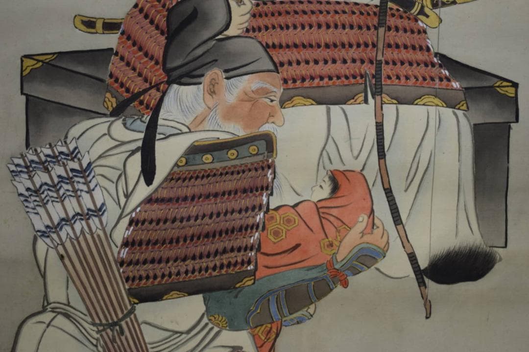 真作/泰麗/神功揚戯れ/神功皇后図/桐共箱付/布袋屋掛軸HG-528