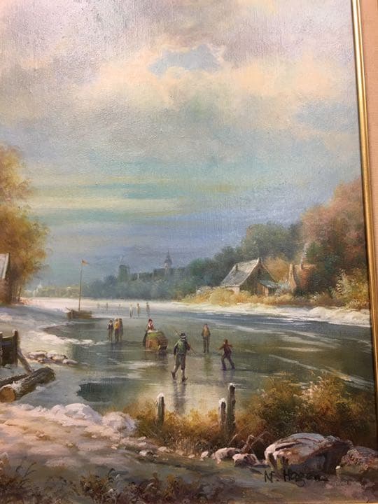 絵画 油絵肉筆画  直筆ヨーロツバ絵画パノラマ冬景画手描き