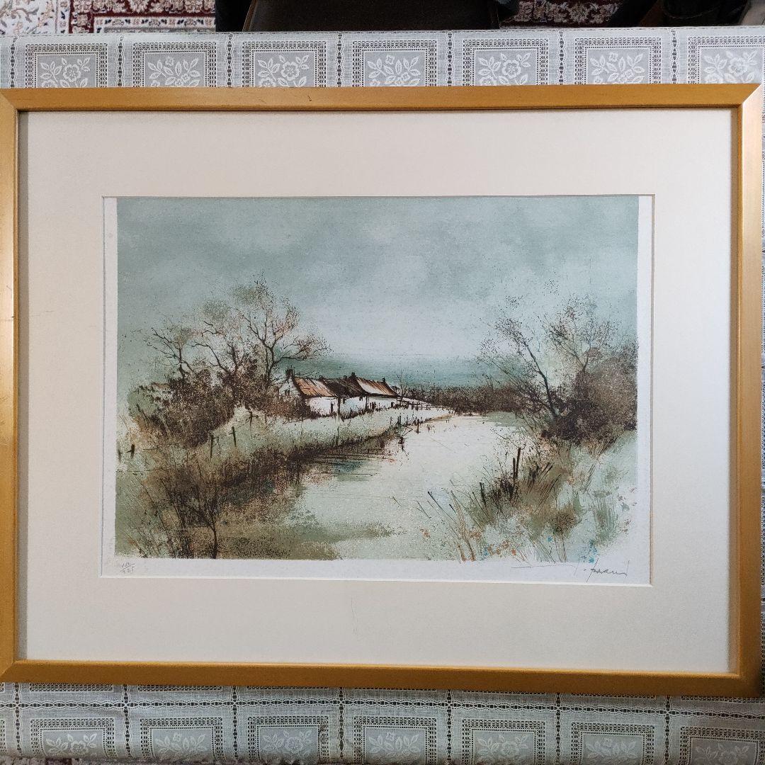 フランソワ·ディザルニー　大判リトグラフ『川岸の家』 フランソワ·ディザルニー 大判リトグラフ『川岸の家』 - メルカリ