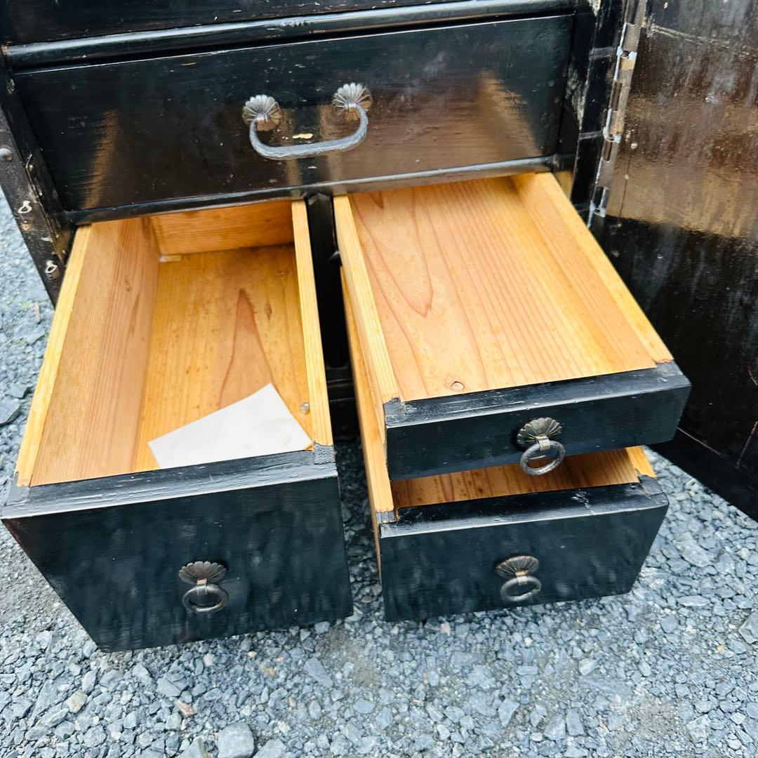 骨董 船箪笥 (金庫) 時代和箪笥 鉄地金具 チェスト 金具装 昭和レトロ