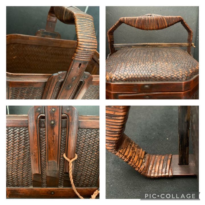 中国 竹細工 藤編 提籃 藤 煎茶提籃 竹籠 野点籠 手提げ篭 茶道具