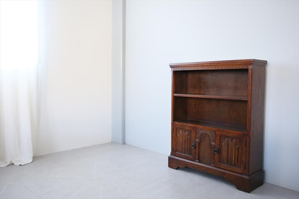 英国アンティーク木製ブックケースキャビネット/本棚/食器棚/飾り棚(92