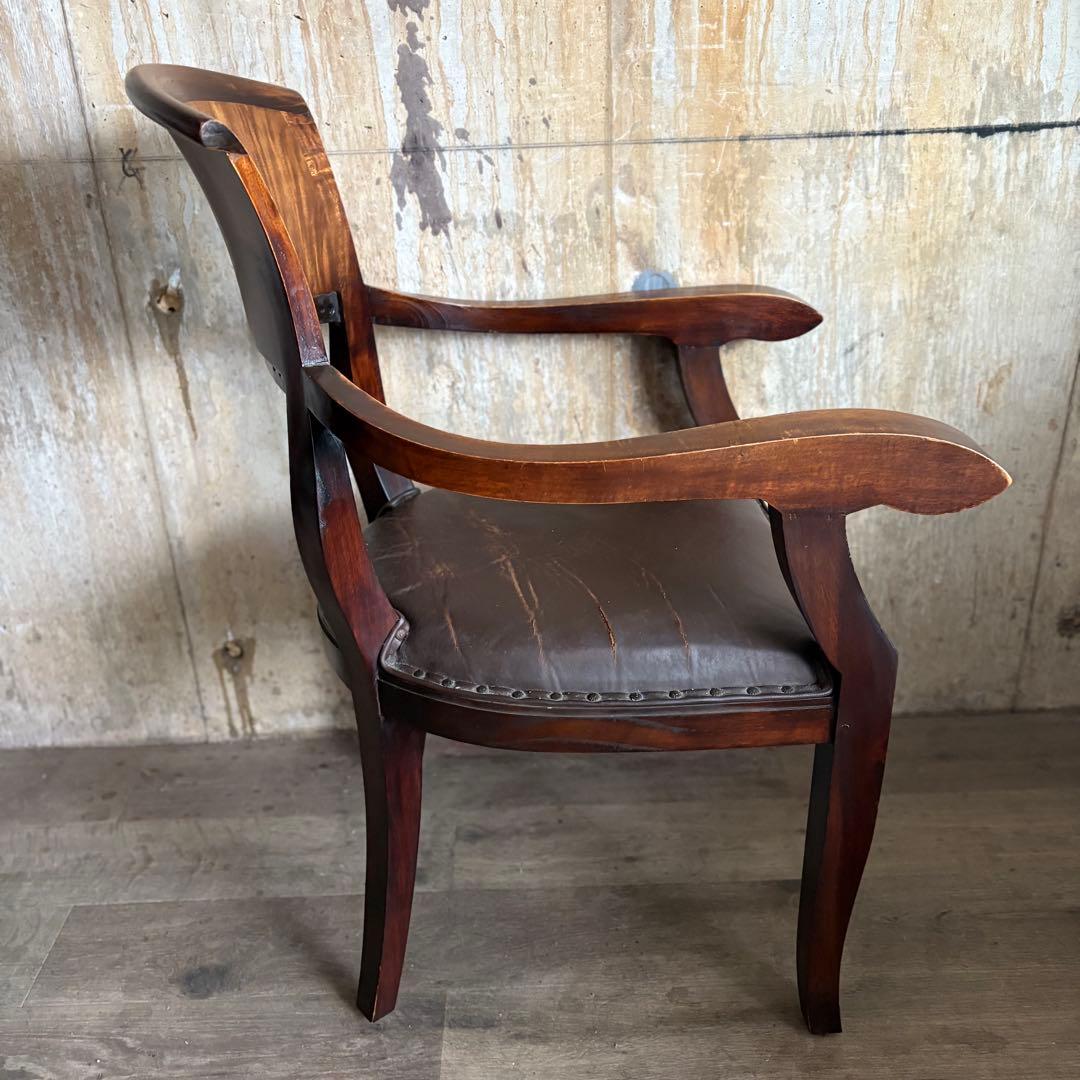 エスニックスタイル レザーシート アームチェア ヴィンテージ ②