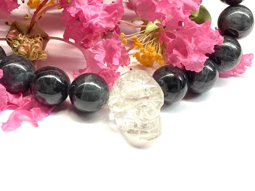 ✳激貴重ブレスレット　ガネッシュヒマール水晶*ドクロ&糸魚川翡翠*薄墨色　鑑別書