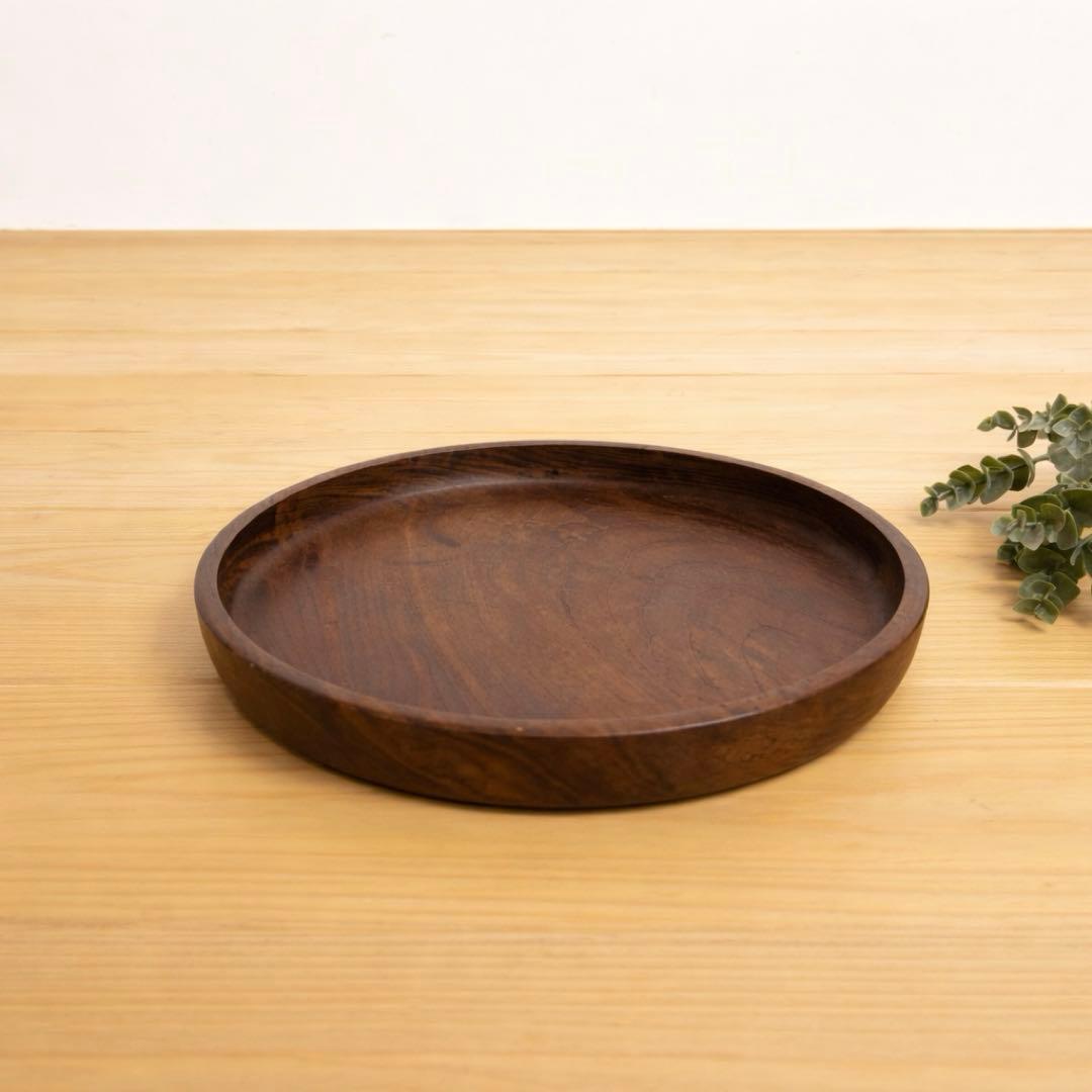 くりぬき盆 直径25㎝ 無垢材 円形 トレー 古道具 ビンテージ