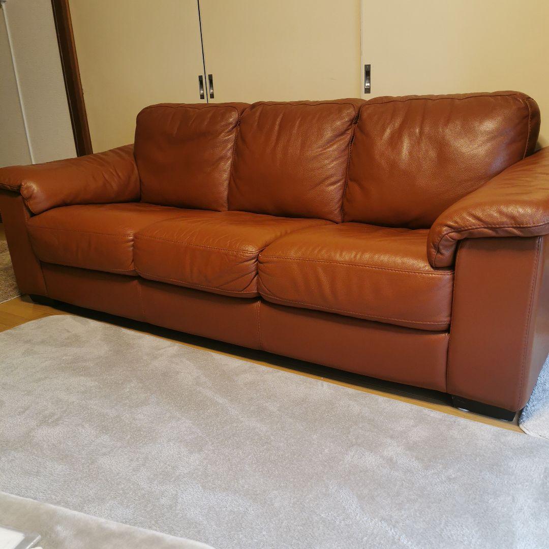【MDS様用】ブラウン本革3人掛けソファ