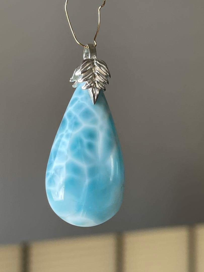天然石ラリマー☆高品質！しずく型ペンダントトップ②☆リーフ型