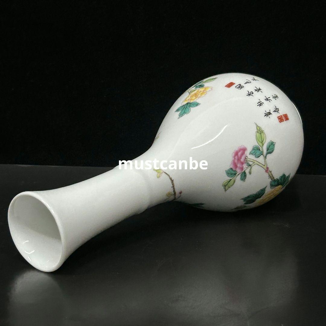 清乾隆牡丹花鳥玉壺春瓶 挿花器 景徳鎮 陶磁器 装飾品 現代工芸品 美術