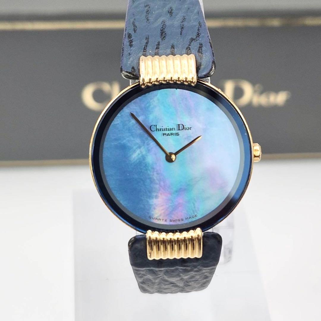 美品✨ 希少 ディオール バギラ ブルーシェル 腕時計 クォーツ 2針 付属品