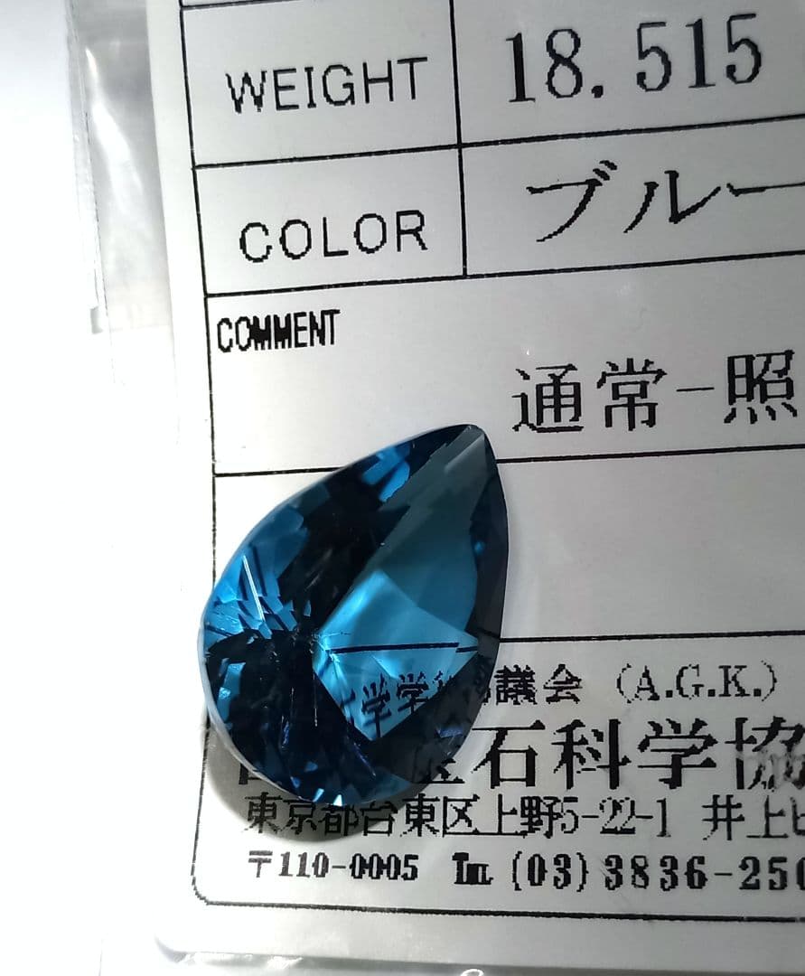 ソーイング 無垢 ロンドンブルートパーズ18,5 ct❄❄ペアシェイプカット