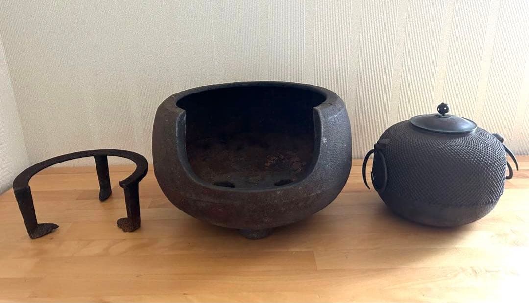 風炉釜、茶釜、茶道具、茶道、鉄器、アンティーク、レトロ，骨董品