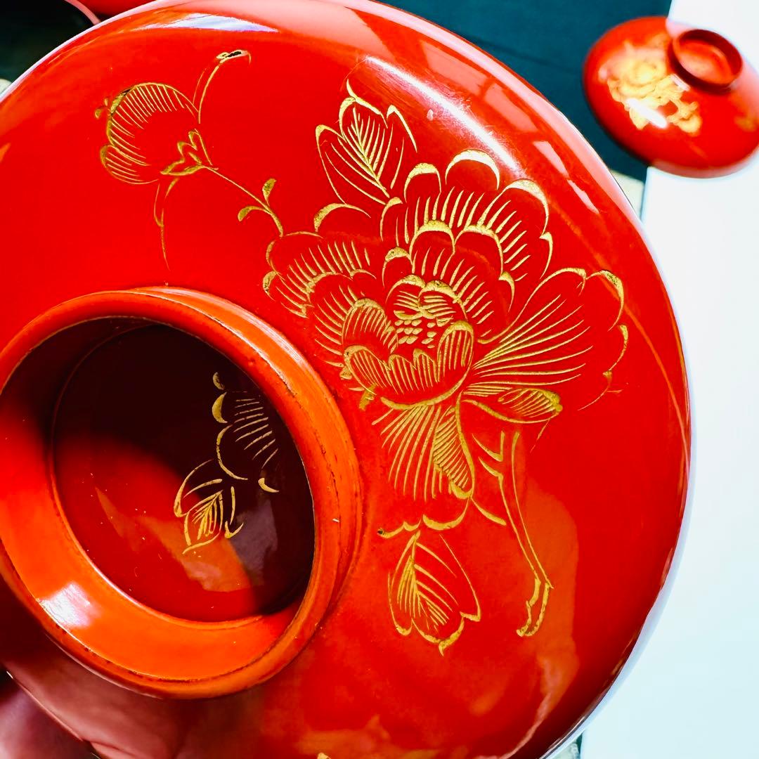 漆器　輪島塗　木製　蒔絵　蓋付椀　汁椀　5客　時代物