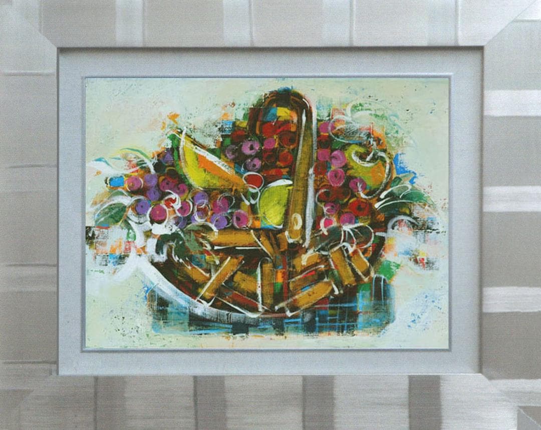 油絵 菅家令子 インテリア 額付(黒) uF6-061403 静物 フルーツ