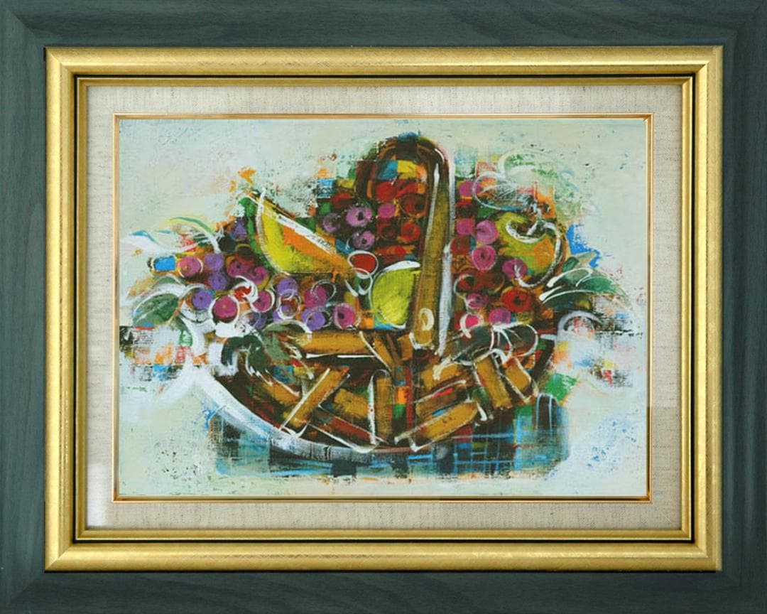 油絵 菅家令子 インテリア 額付(黒) uF6-061403 静物 フルーツ