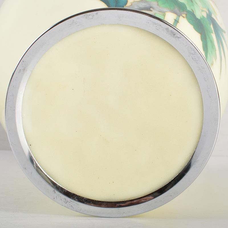 七宝焼 花文 花瓶 唐木台 桐箱付 M R5684