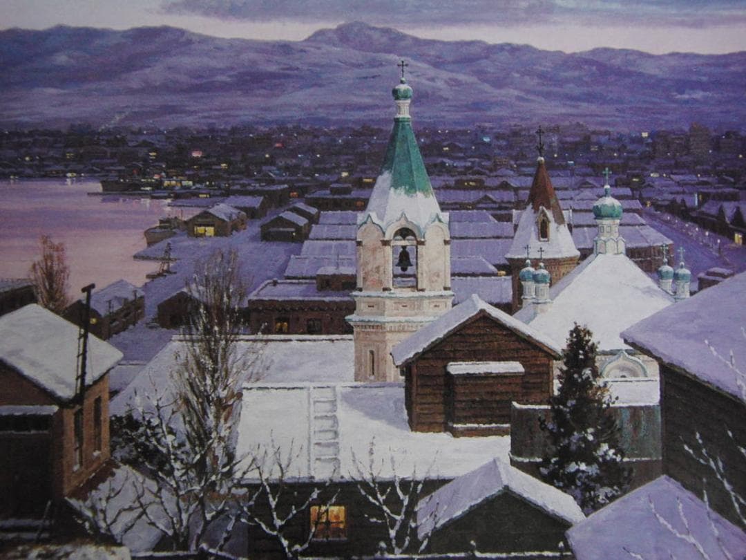 樋口洋、【白い函館】、希少な額装用画集より、新品額装付、状態良好