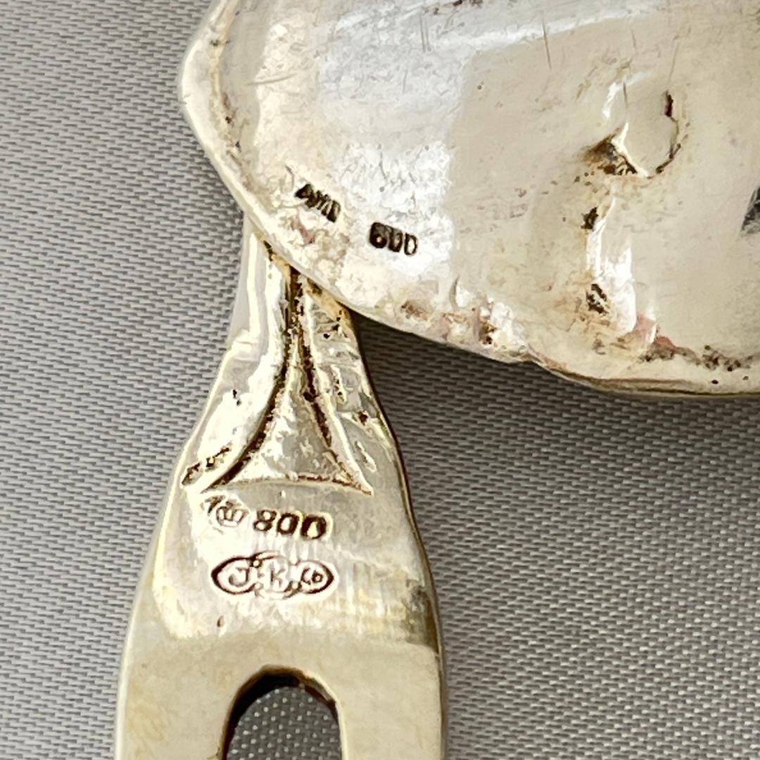 【ドイツ】シュガースプーン 2本 / オードブルピック【純銀】薔薇の蕾　葡萄