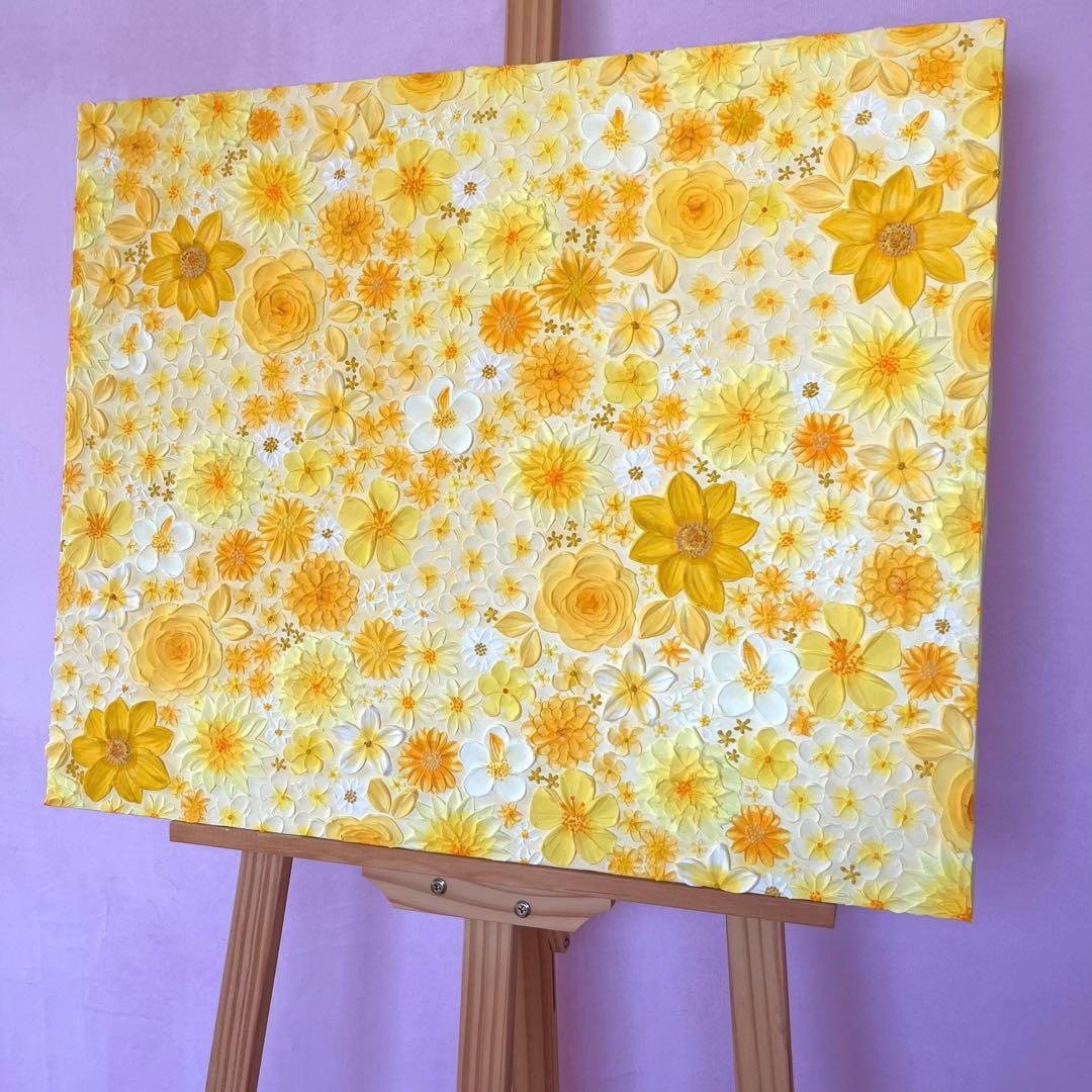フラワーアート 黄色 黄色の絵 黄色絵画 花柄花の絵 イエロー yellow