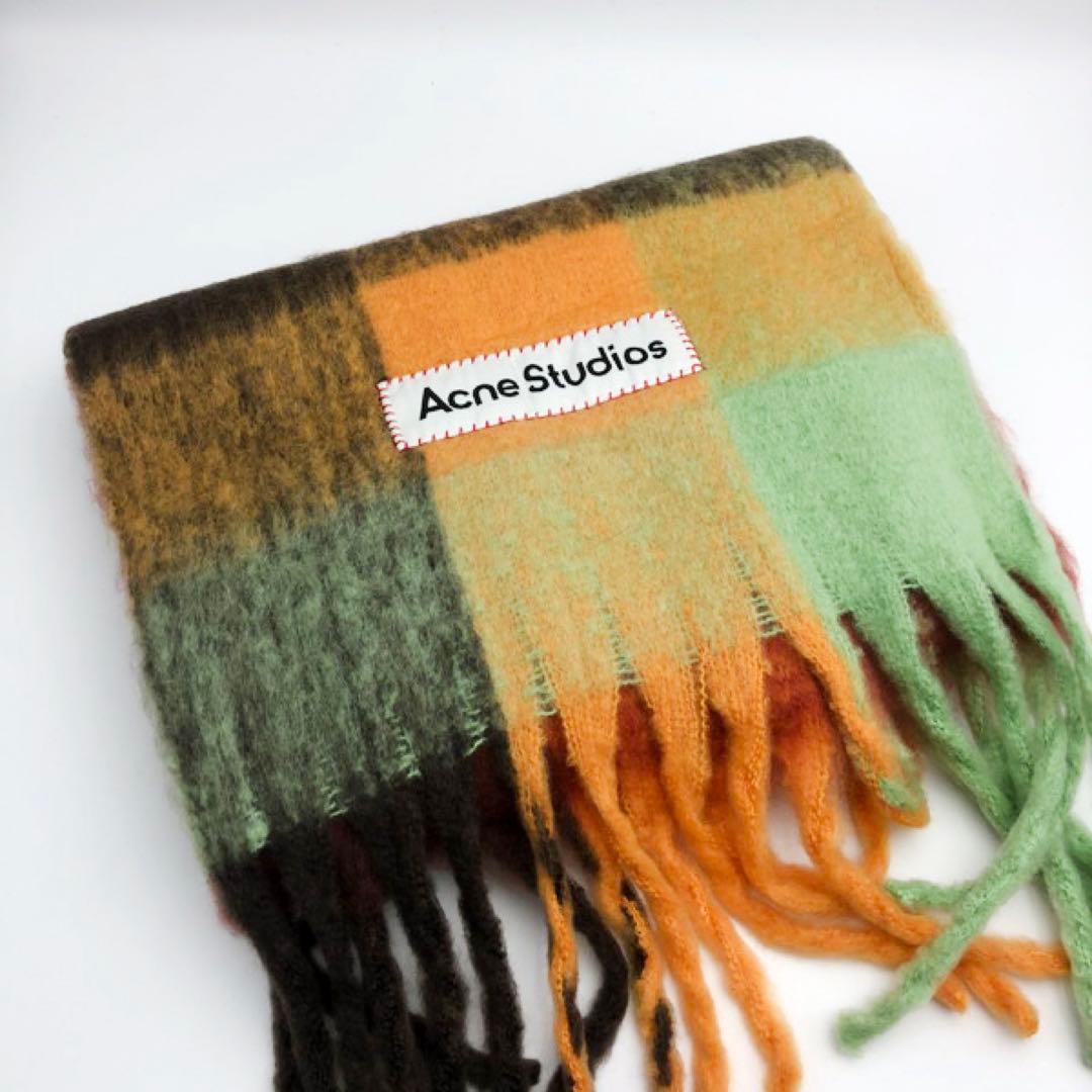 ACNE STUDIOS アクネストゥディオズ 緑オレンジ系チェック柄 マフラー