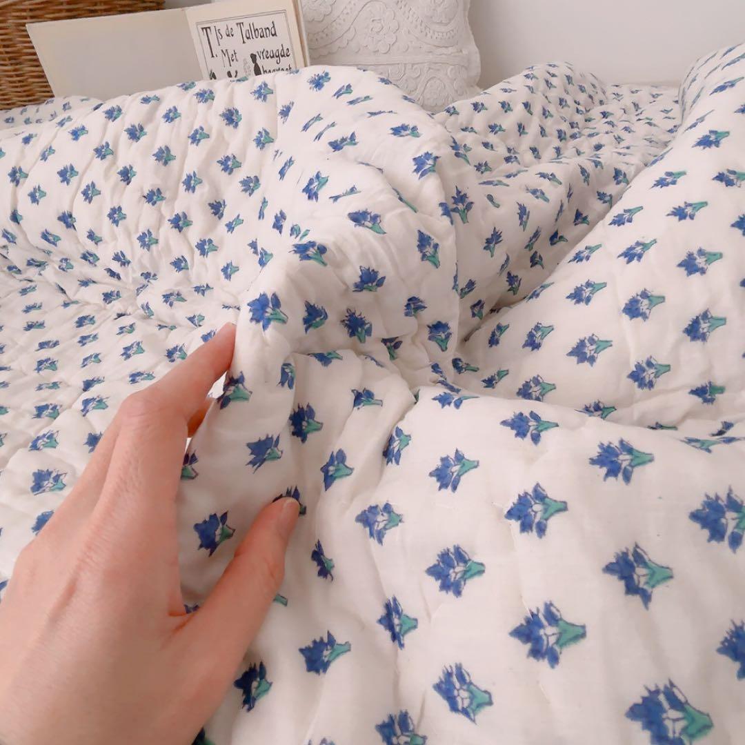 キルト ブロックプリントキルト インドの布団 ソファーカバー ベッド