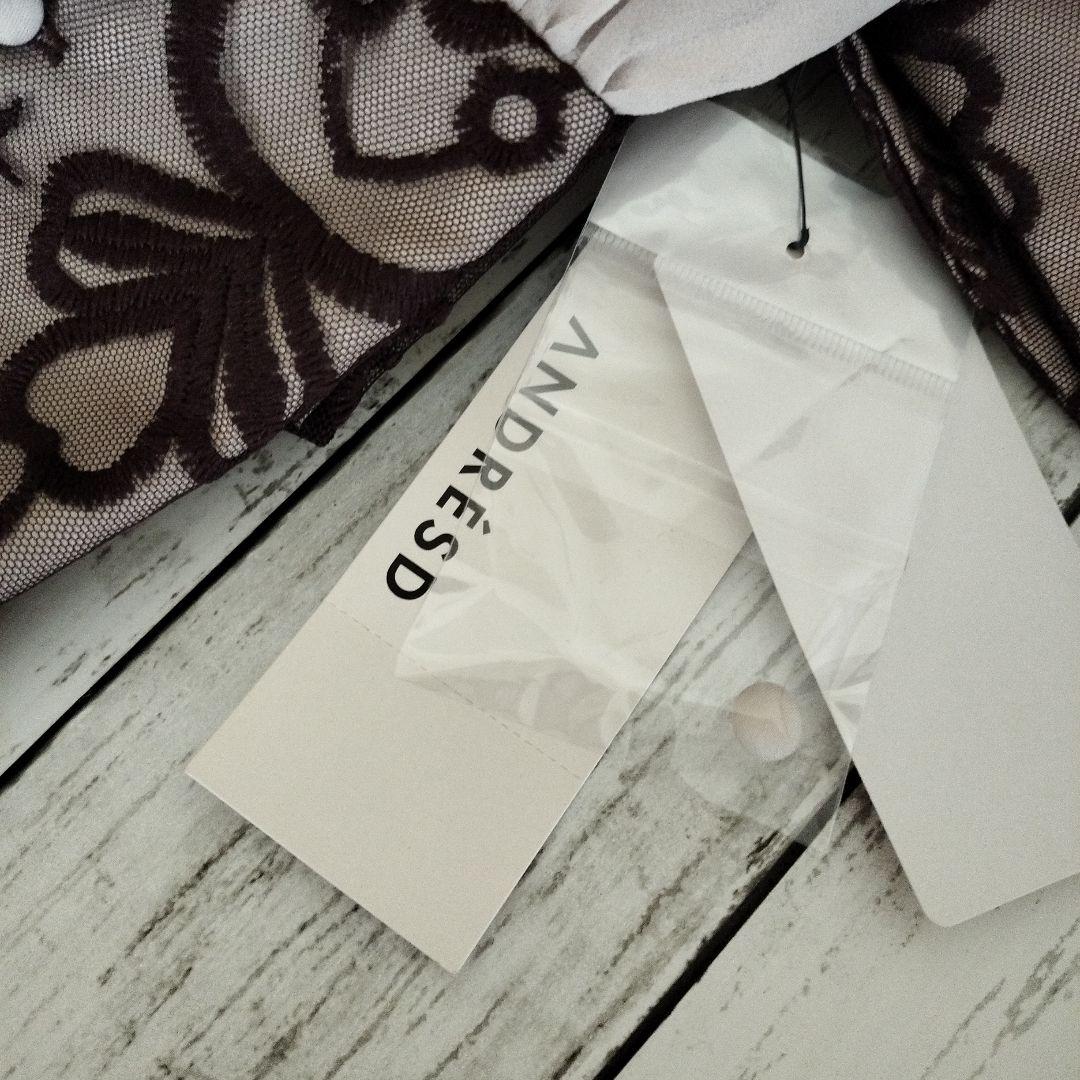 新品ANDRESDパーティードレス S ダークブラウンレースダマスクギャザー刺繍