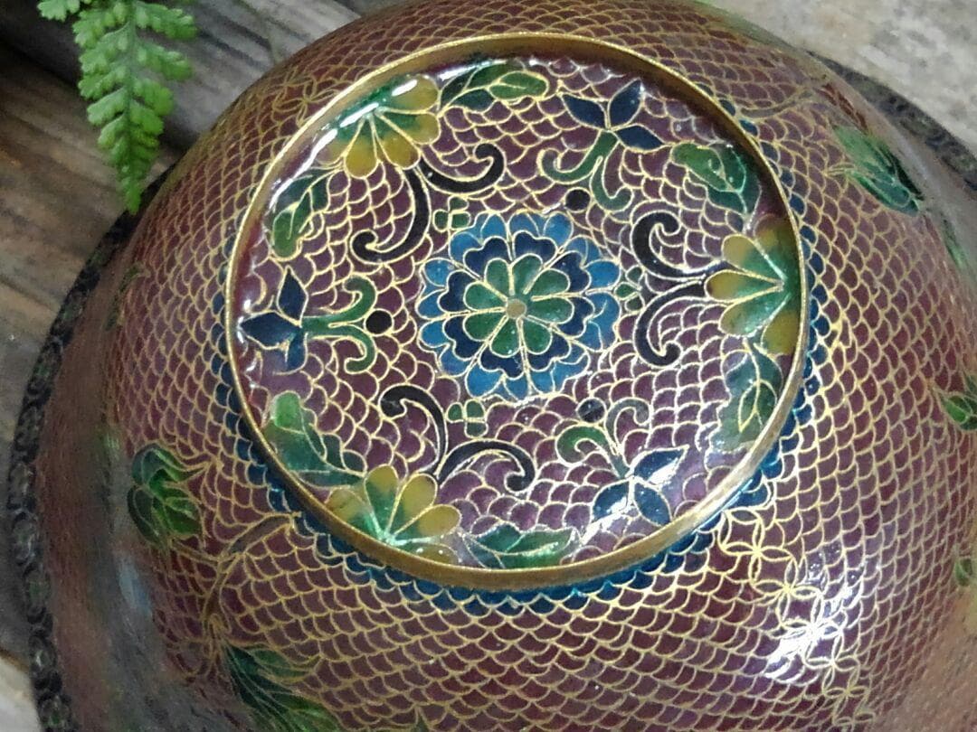 ♥中国製 硝子 金彩 花柄 鉢 φ180mm 置物 飾り 骨董 古玩