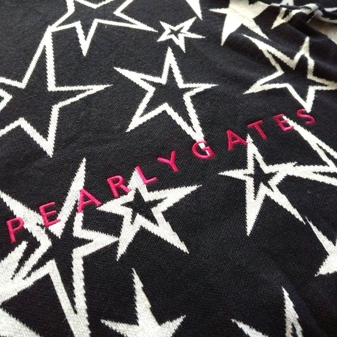 パーリーゲイツ　ウール 刺繍 星柄ジャガード モックネック ニット プルオーバー