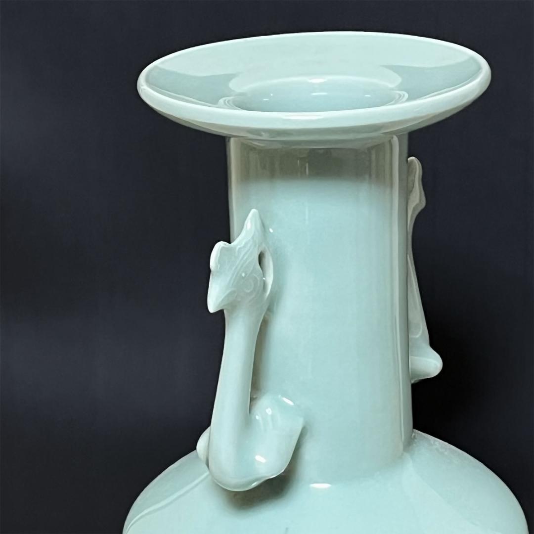 宮永東山 青磁 鳳凰耳 花入 共箱 耳付花入 茶道具 【k3437】の通販はau