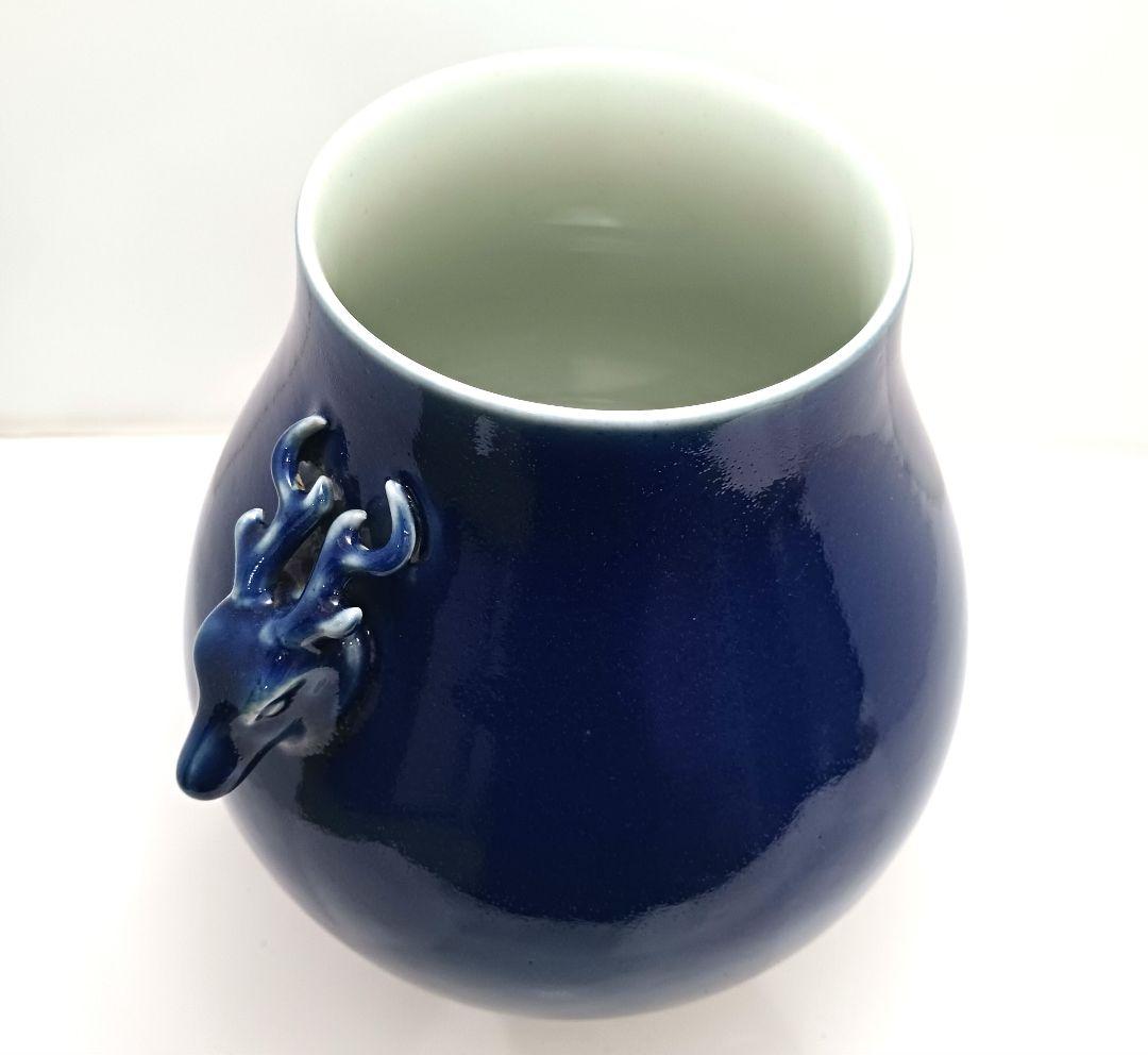 Y1921 中国唐物 青釉鈞窯鹿耳花瓶 壷 大清慶照年製 高さ24㎝　ten