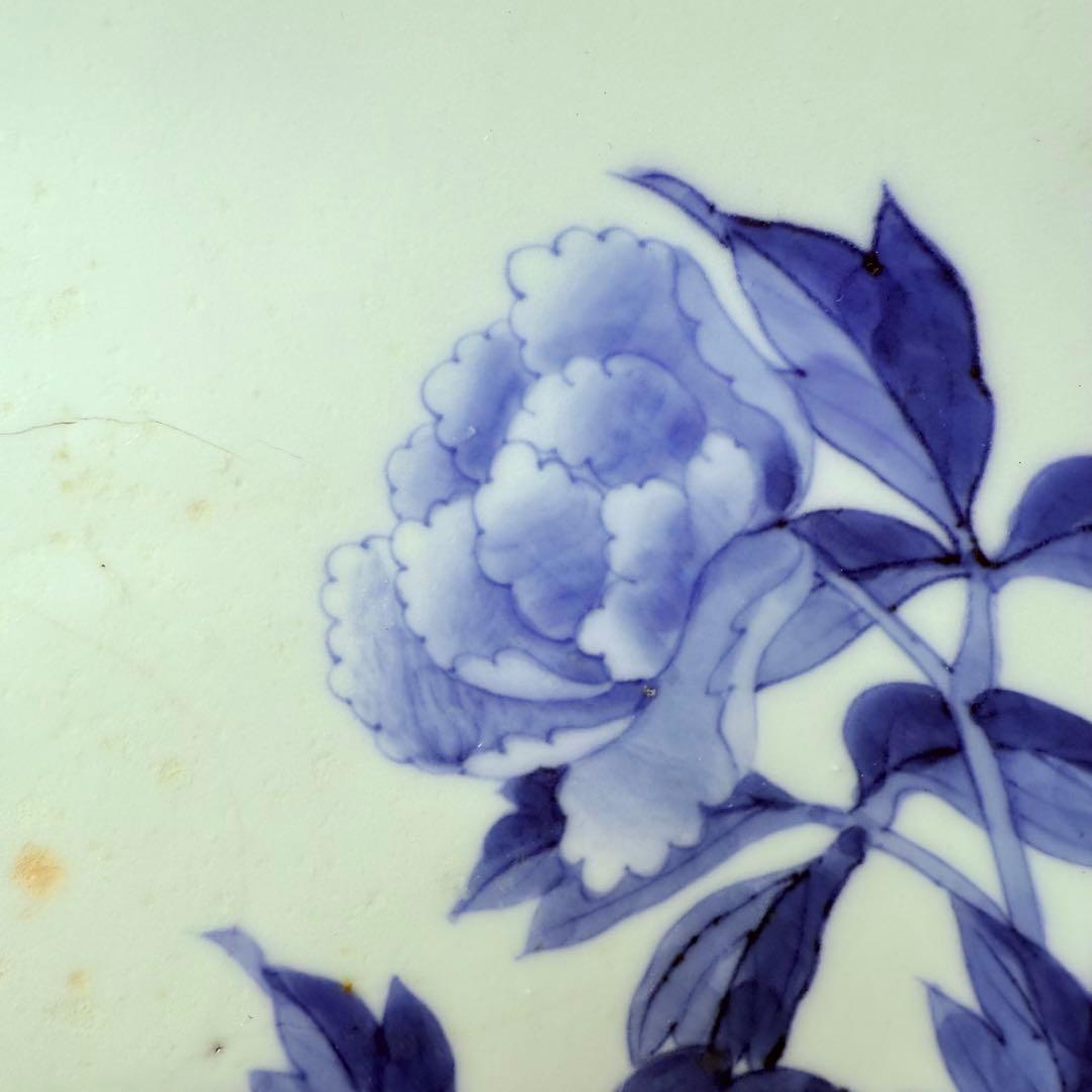 幕末～明治期　古鍋島　染付牡丹蝶図高台皿　古美術　骨董　コレクション