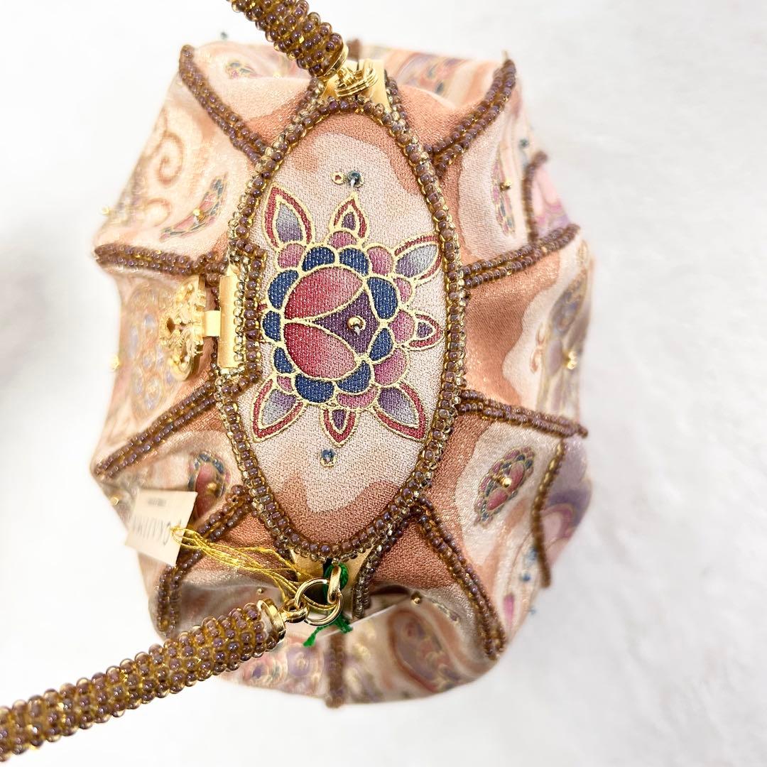 未使用タグ付 OKAJIMA オカジマ ビーズバッグ シルク 和装 ハンドバッグ