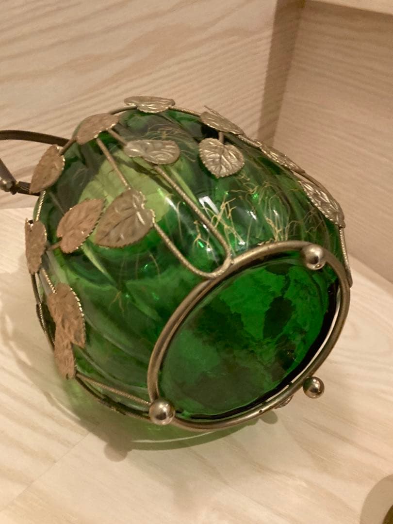 希少 ガラスオルゴール 真鍮キャンディ緑ゴールド ガラスポット