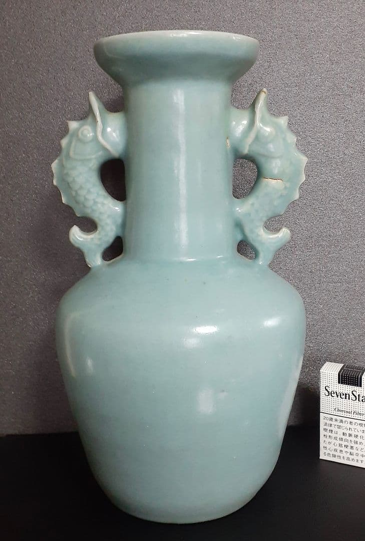 中国古美術 中国古陶磁器 古玩 鈞窯 汝窯 青天釉 双魚耳 大瓶 花入